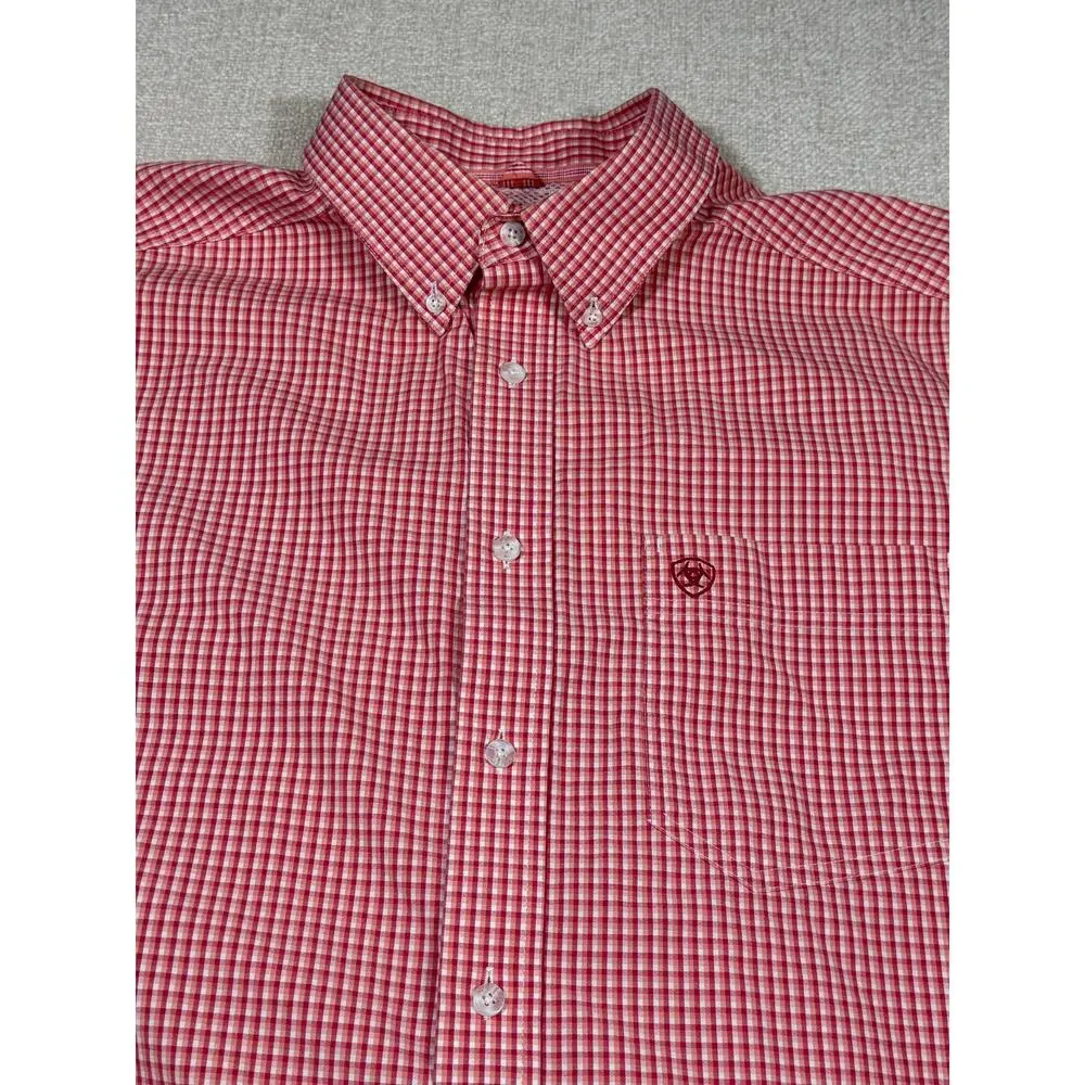 Ariat Pro Series Men XL Orange Plaid Long Sleeve Cowboy Rodeo Western Shirt